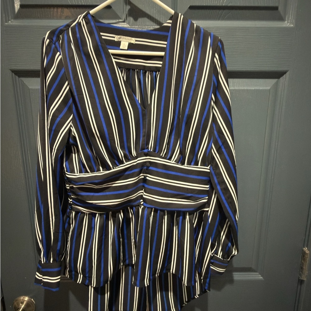 Cato Black and Blue Striped Blouse